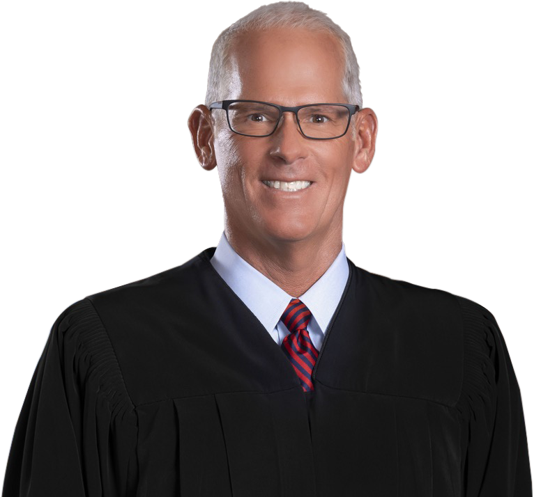 Chief Justice Douglas Herndon smiling, wearing his judicial robes